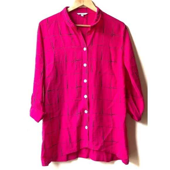 John Mark in Autographs-original Red Black Check Button Down Tunic Shirt - S - Picture 2 of 12